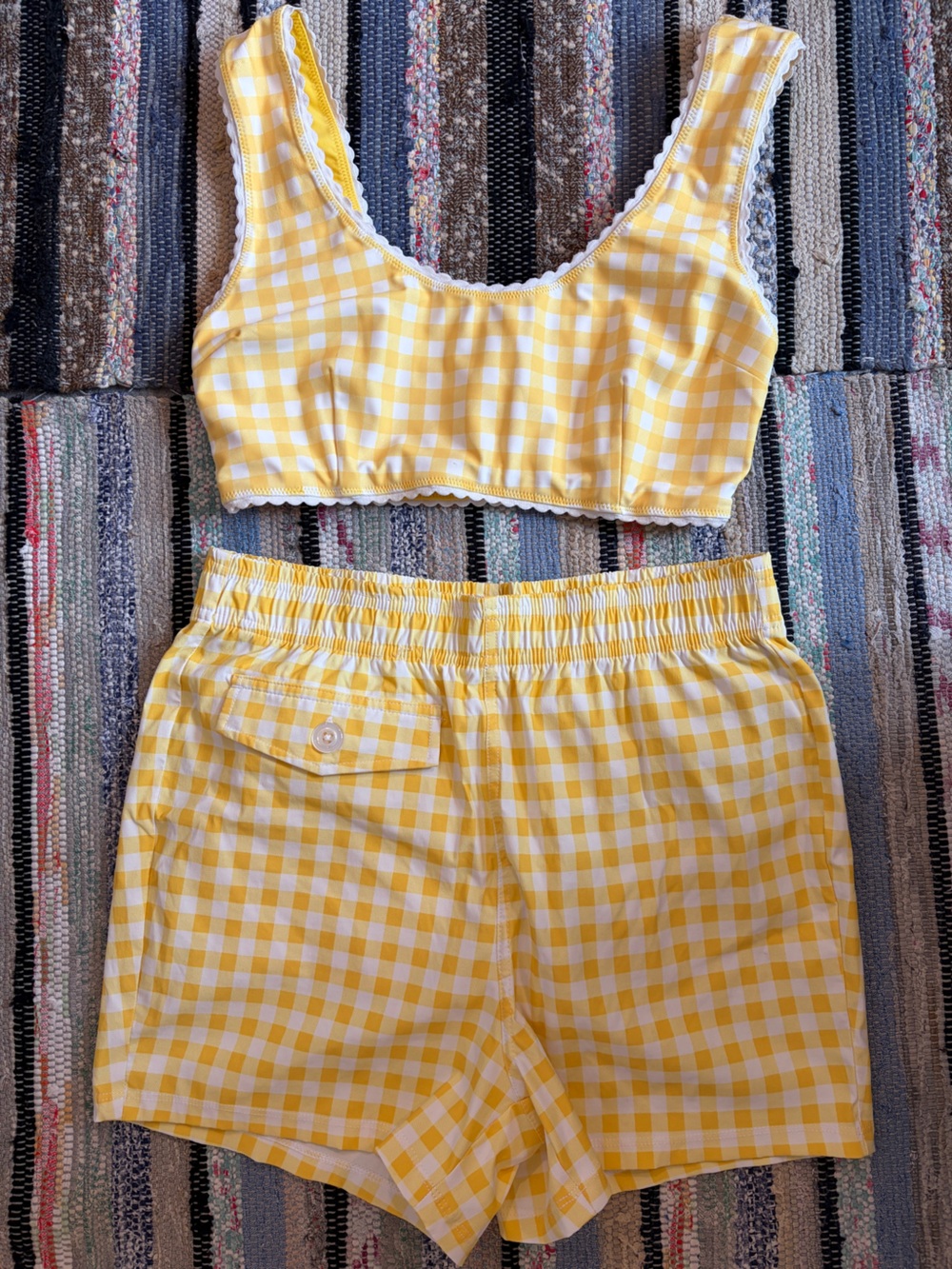 Hammie’s Yellow Gingham reversible Bikini Top and Cabana Trunk set